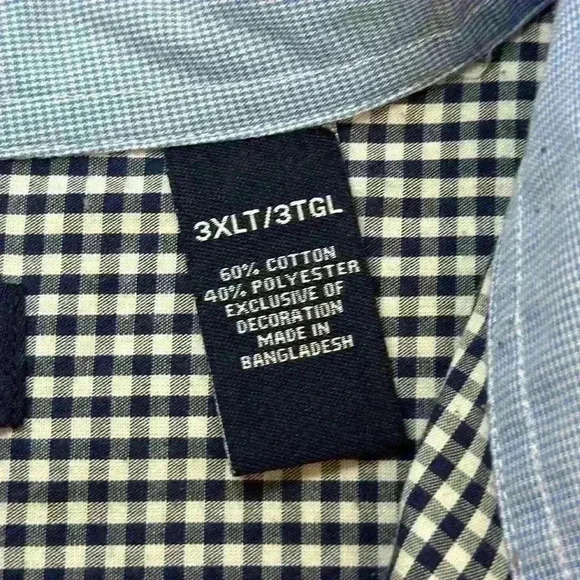 Men’s Chaps Easy Care Short Sleeved Black Checkered Button Down - Size 3XLT - Picture 5 of 10